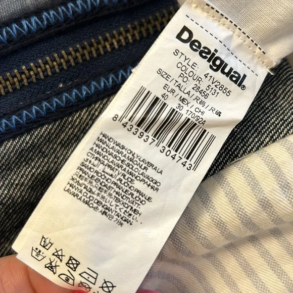 Desigual Patchwork Denim Zipper Dress Blue White EU 40 Large B16 - Picture 9 of 10